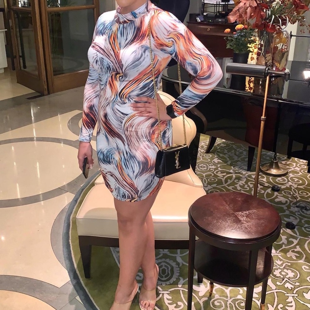 SHEIN Multicolor Swirl Long Sleeve Dress Size Large never worn
